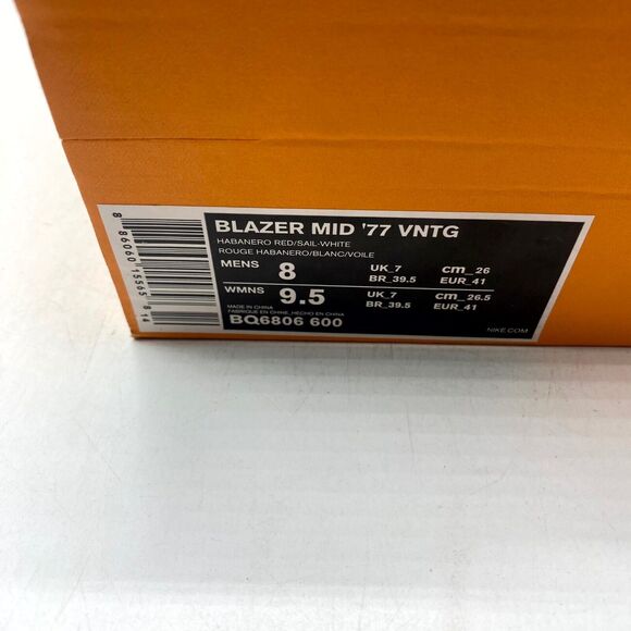 Nike Blazer Mid '77 VNTG Sneaker White Red BQ6806-600 Men's Size 8 New - Picture 9 of 12